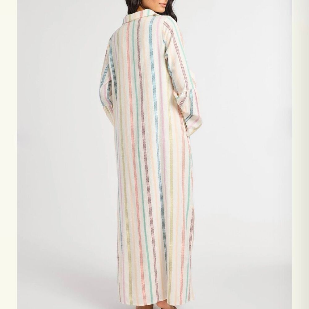 MILLE Jacqueline Striped Maxi Dress Size Small Bell Sleeve Embroidered Cotton - Picture 3 of 15